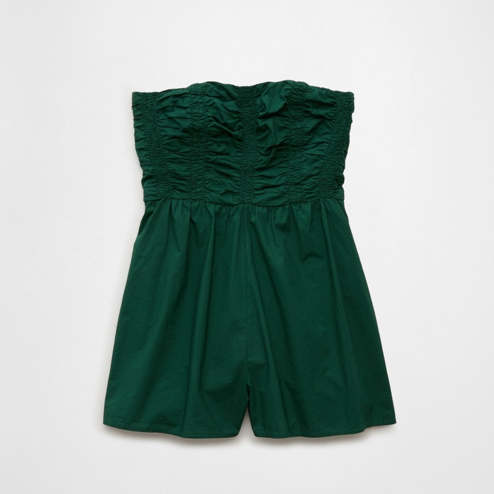 AE Strapless Ruched Bodice Romper (green)